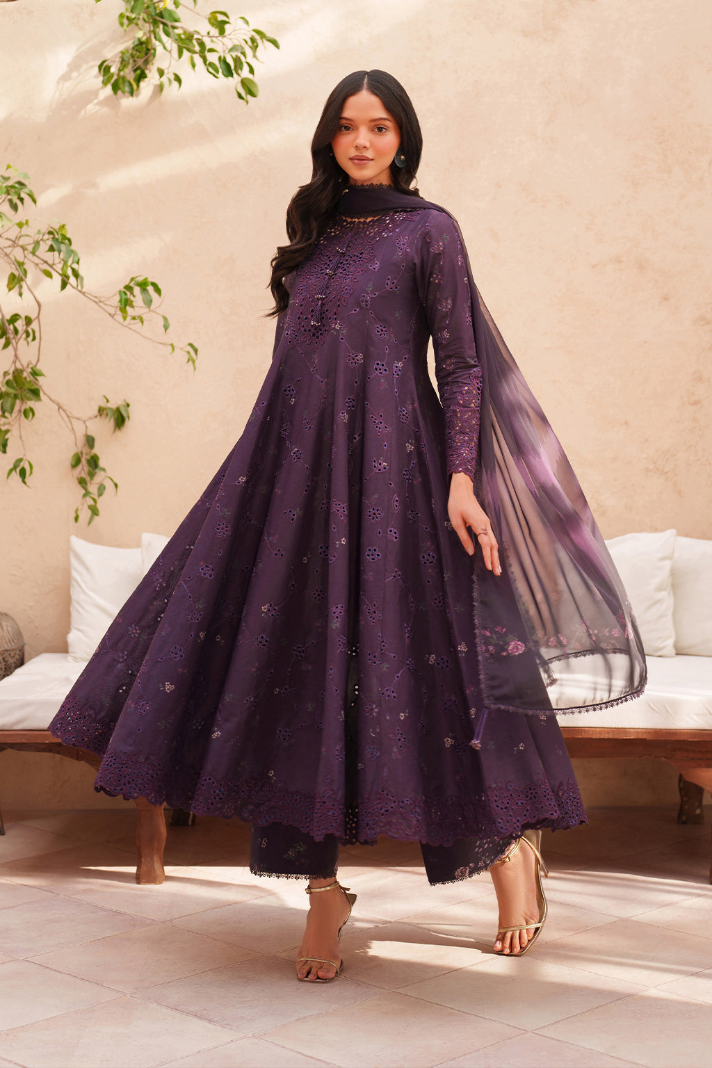 purple embroidered dress Dark Purple Embroidered Lawn dress | Eid Lawn Collection