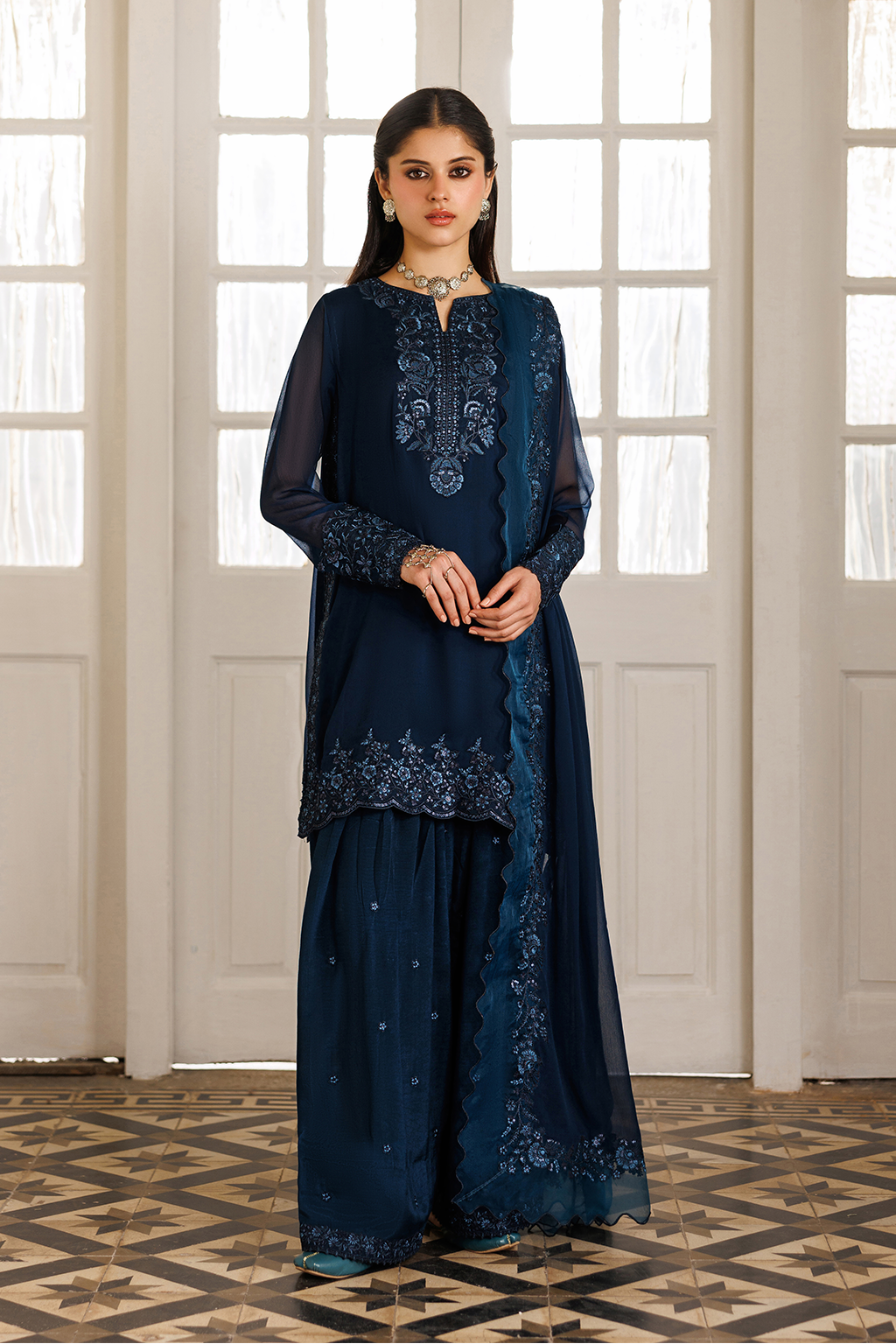 Black Dusty Blue Luxury Chiffon Dress