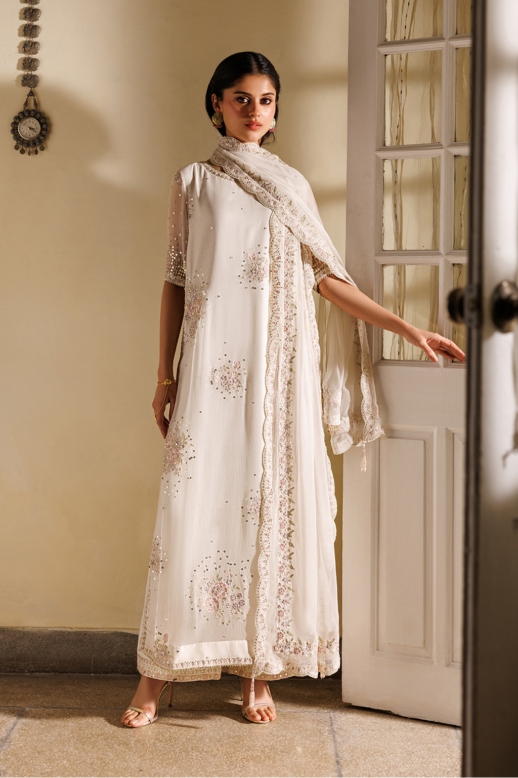Pearl White Embroidered Luxury Chiffon Dress | Semi Formals By Iznik   Iznik Global