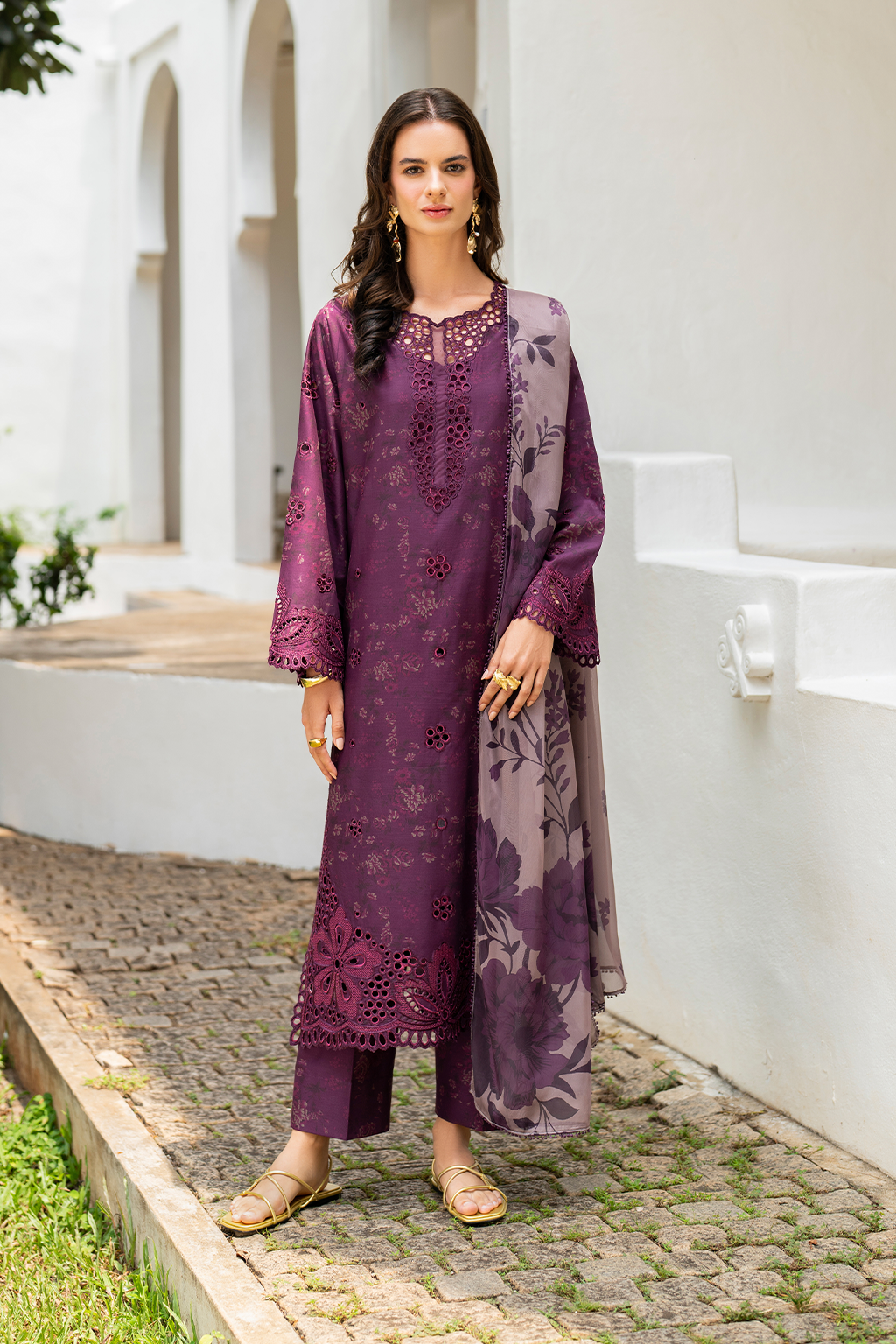 Purple Plum Embroidered Lawn dress