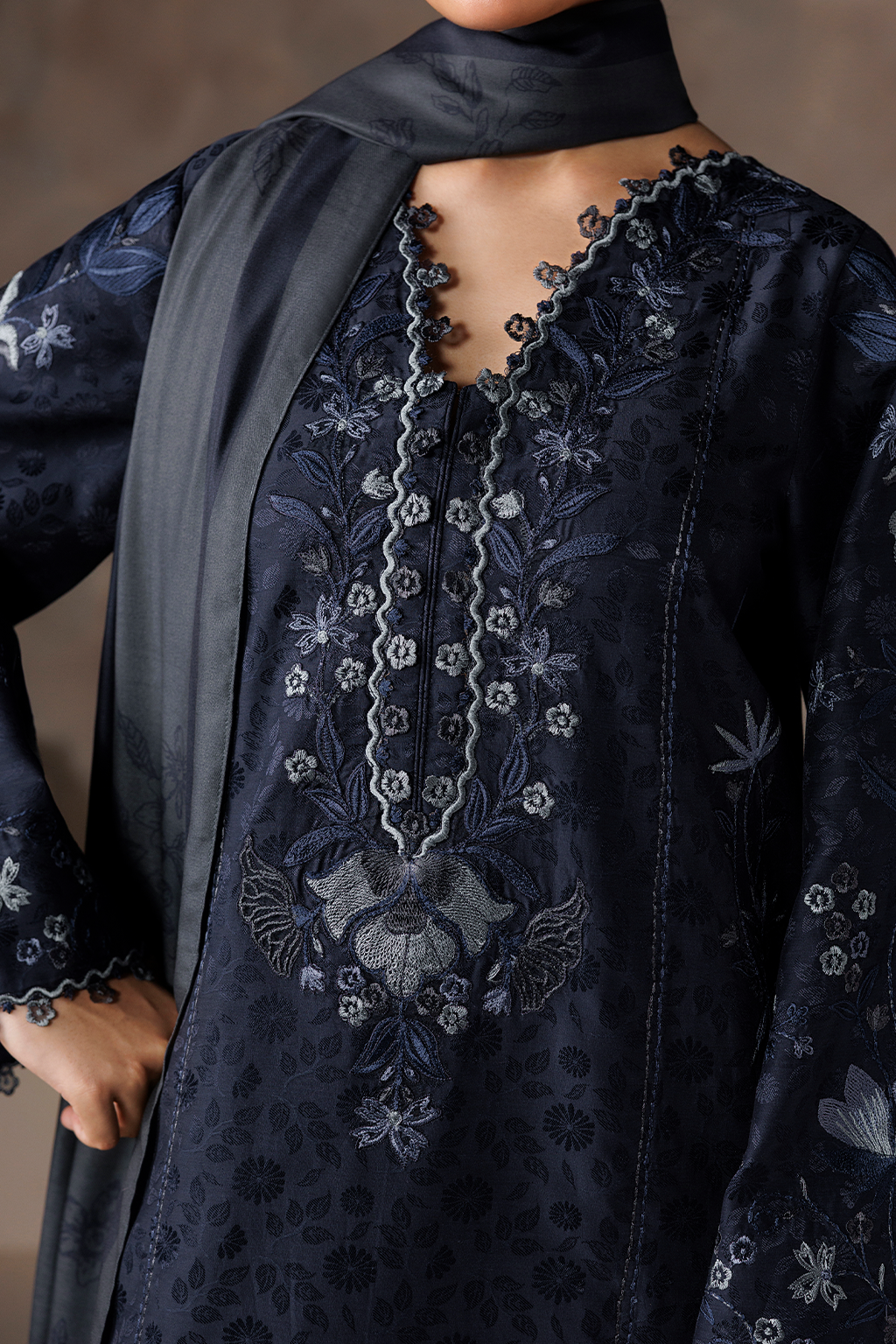 UE-742 Embroidered Viscose Jacquard