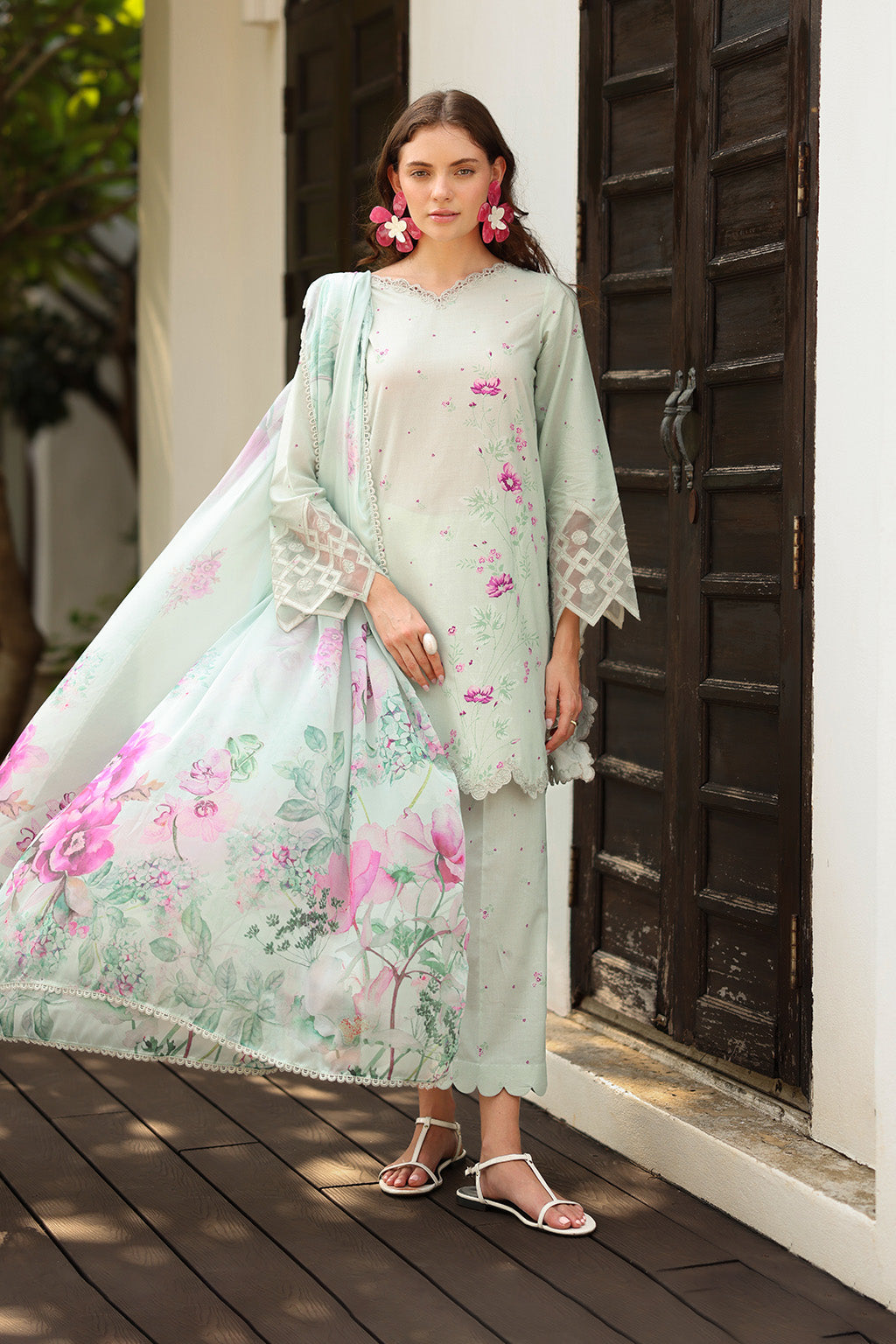 Light Mint Printed Lawn dress | Iznik