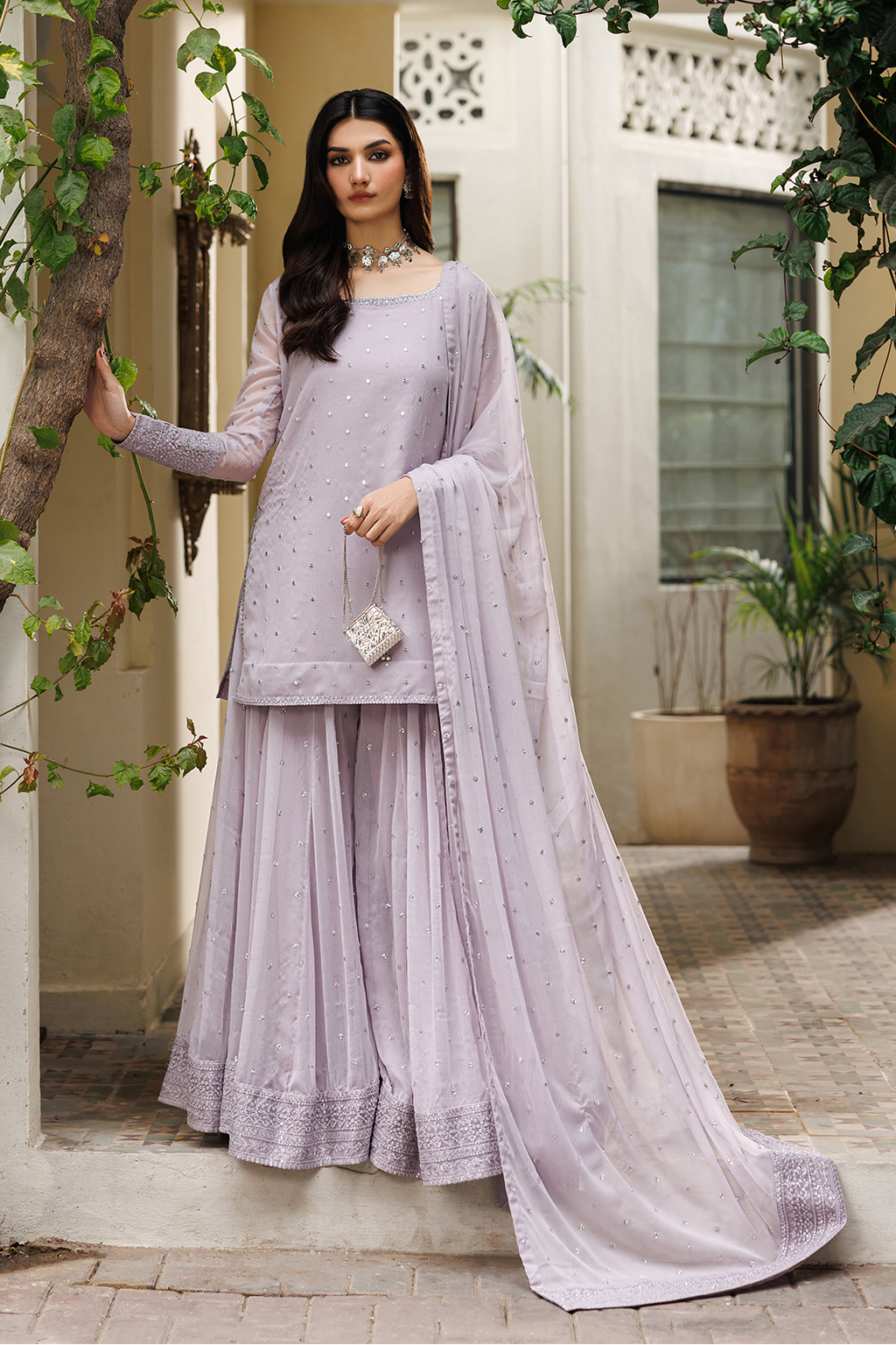 chiffon embroidered dress Cream Chiffon Embroidered Straight Cut Luxe Wedding Wear