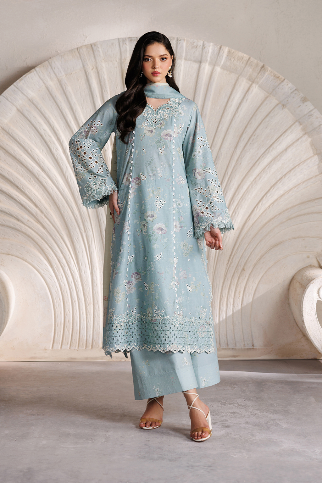blue lawn dress Sky Embroidered Printed SIZE:L / 8-10 Do not sync Embroidered suit Brown Zara Dress Boho lined and romantic