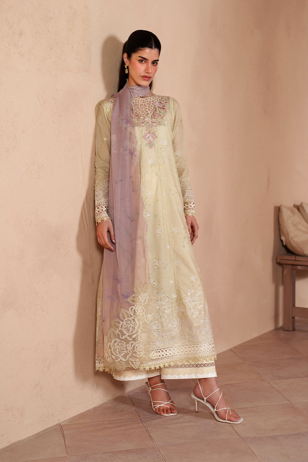 Butter Yellow Embroidered Lawn dress | Eid Lawn Collection