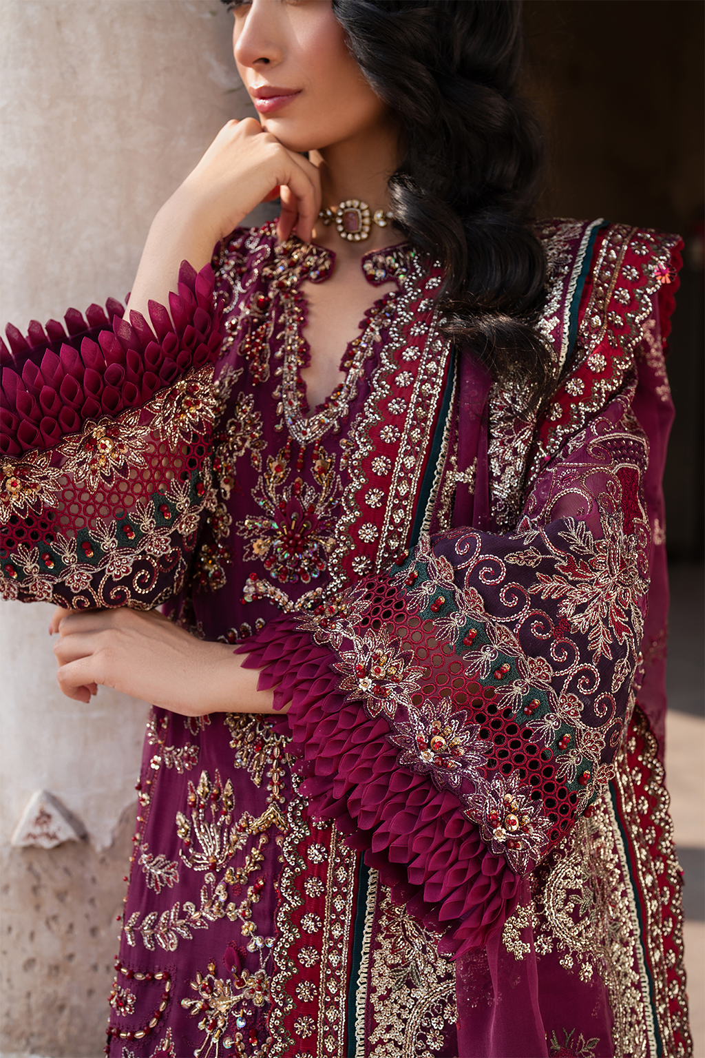 Embroidered Chiffon dress - Iznik