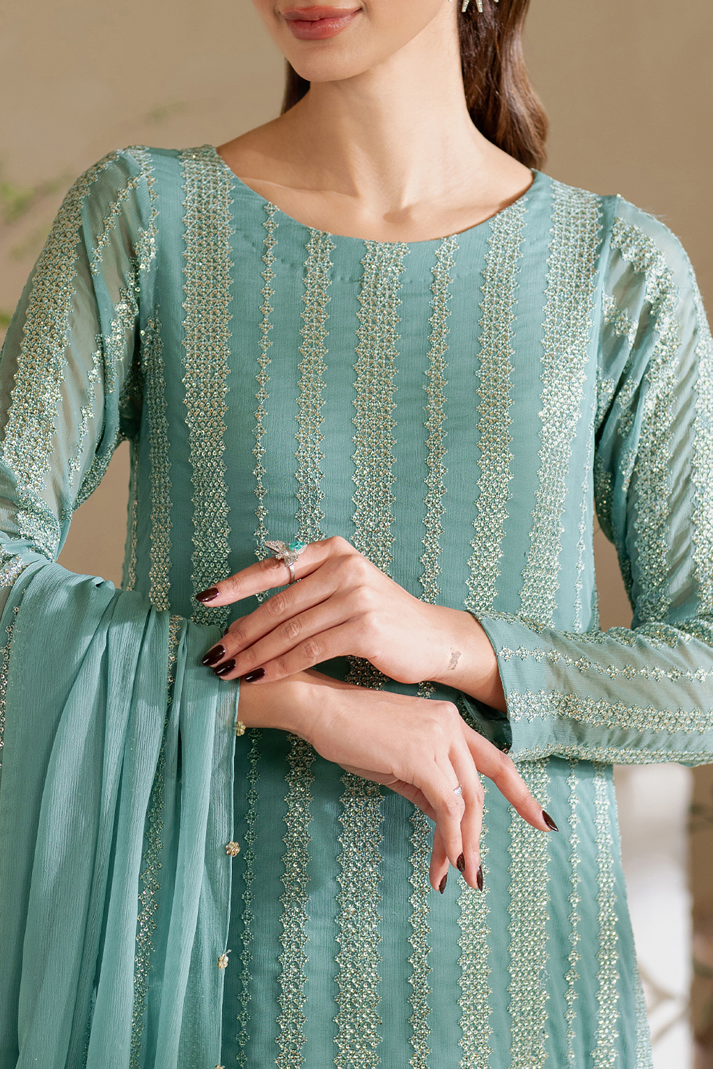 CC-54 Embroidered Chiffon - Iznik