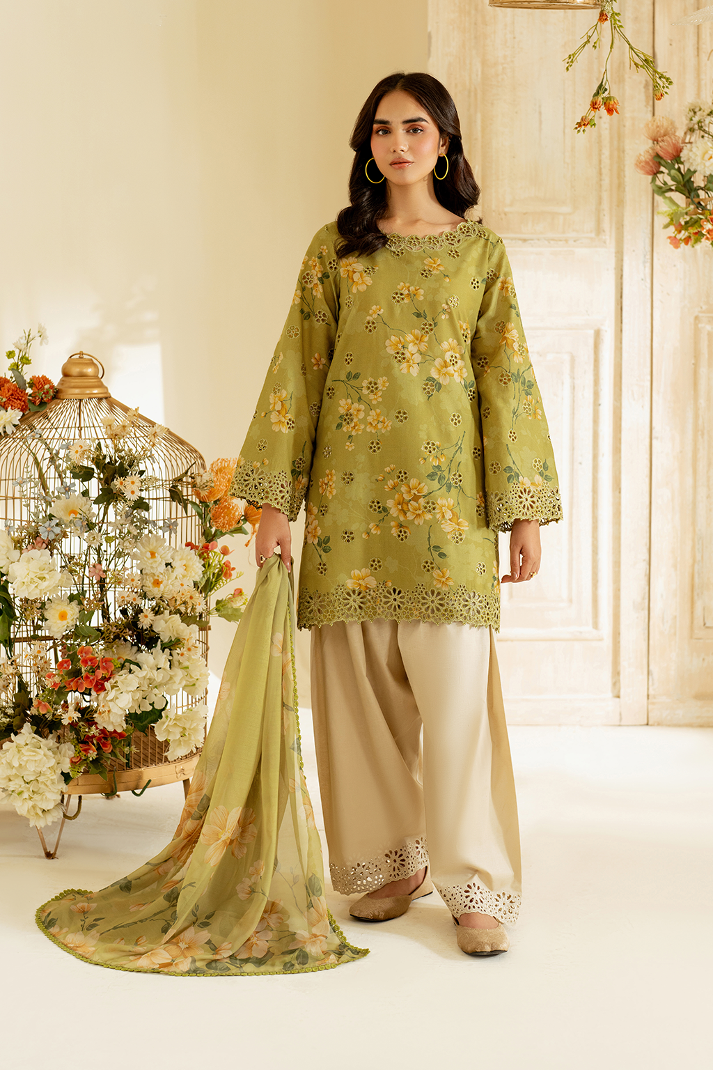 UE-446  Borer Embroidered Printed Lawn - Iznik