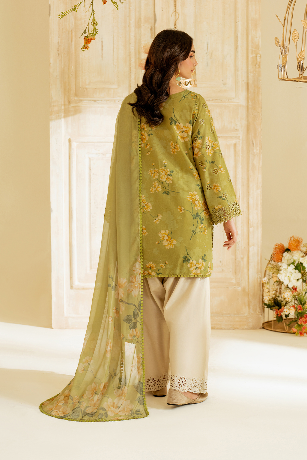 UE-446  Borer Embroidered Printed Lawn - Iznik