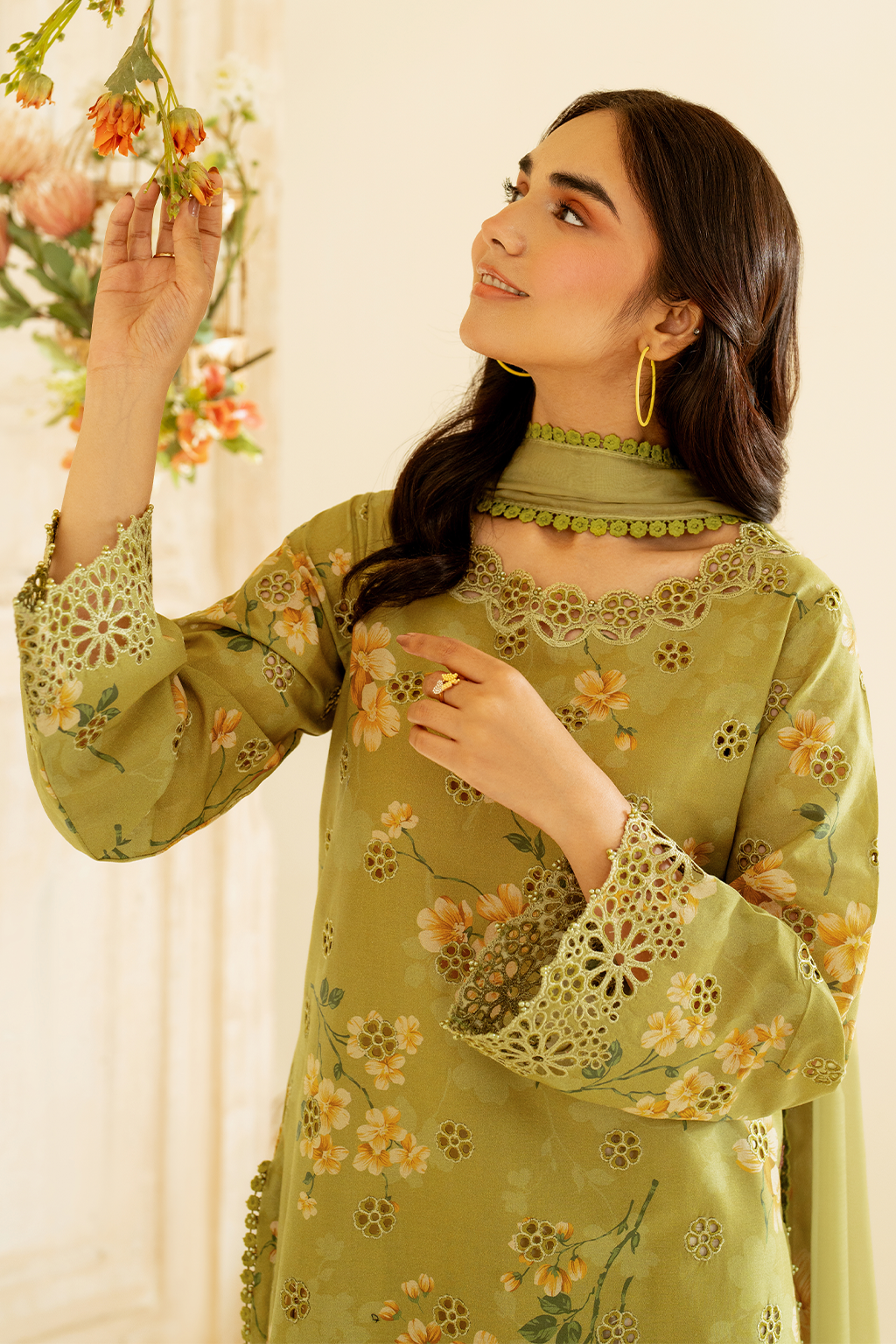 UE-446  Borer Embroidered Printed Lawn - Iznik