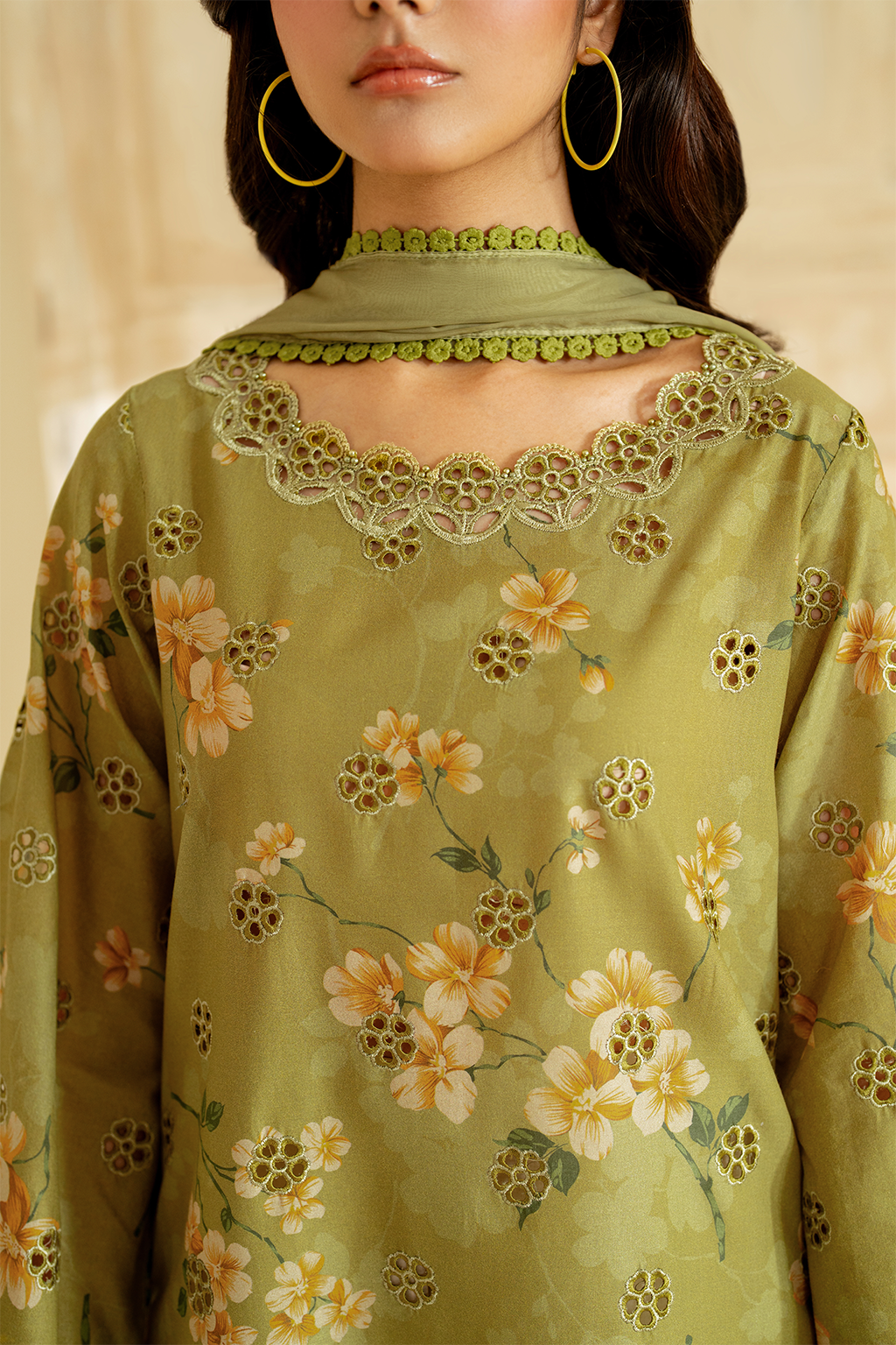 UE-446  Borer Embroidered Printed Lawn - Iznik