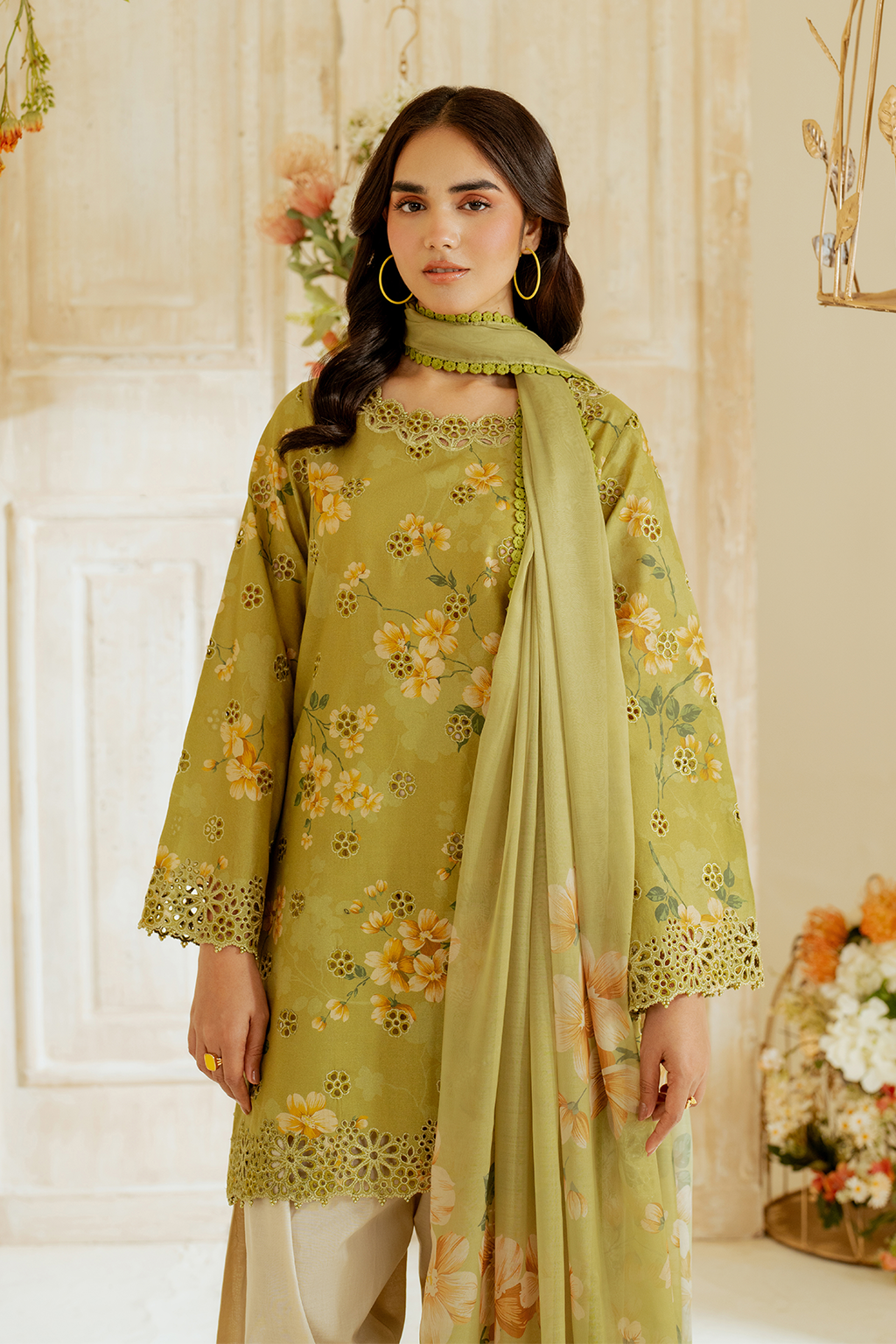 UE-446  Borer Embroidered Printed Lawn - Iznik