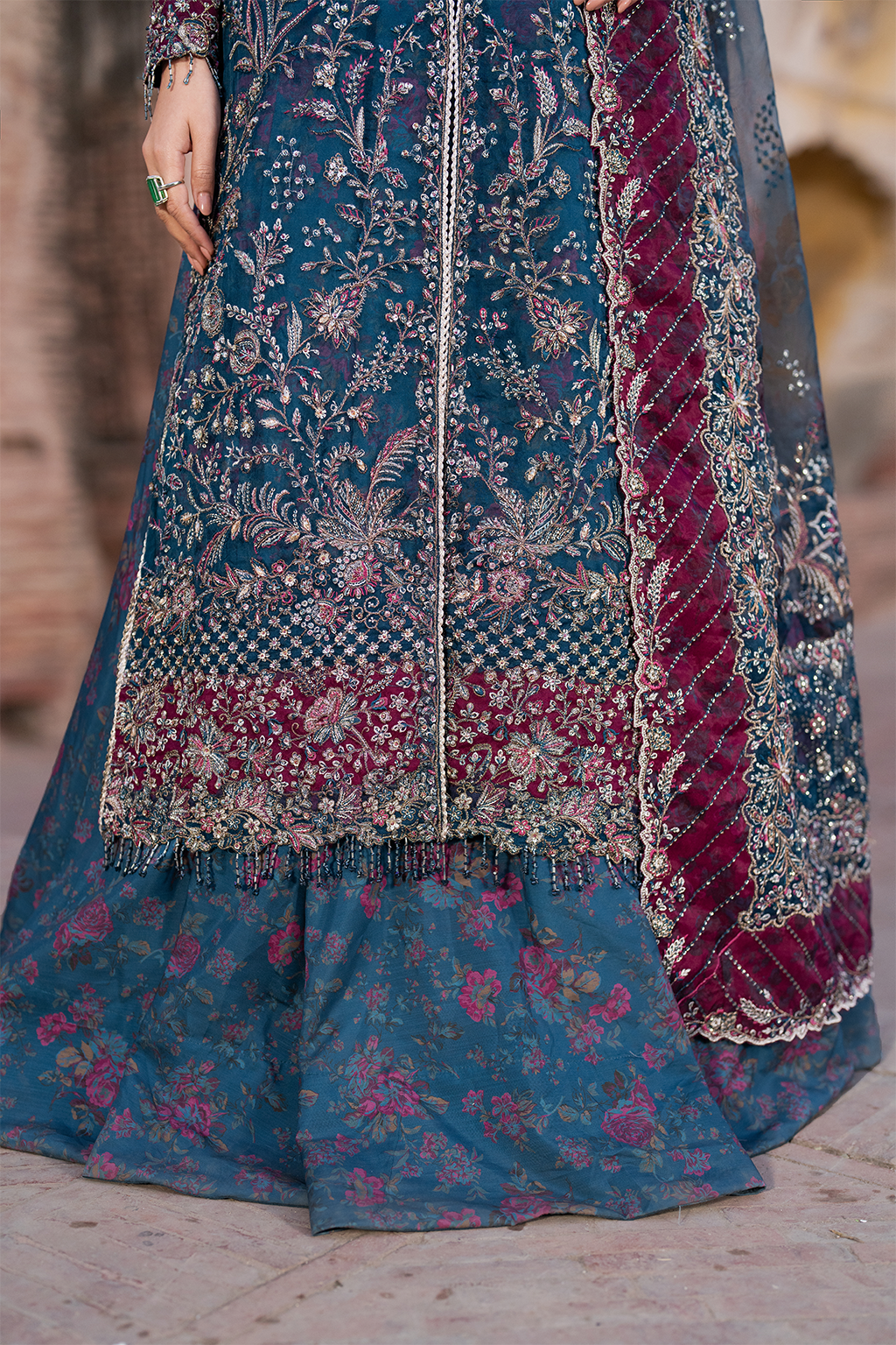 ILC-03 Embroidered Organza (Front Open shirt & Printed Maxi)