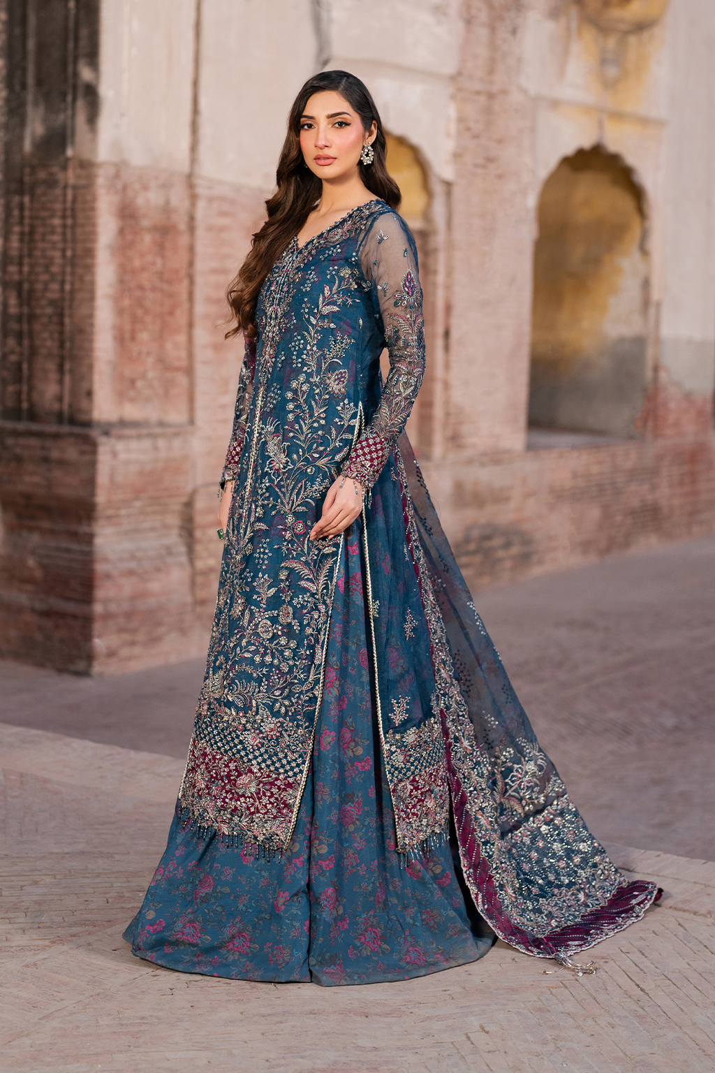 ILC-03 Embroidered Organza (Long Shirt With Printed Sharara)
