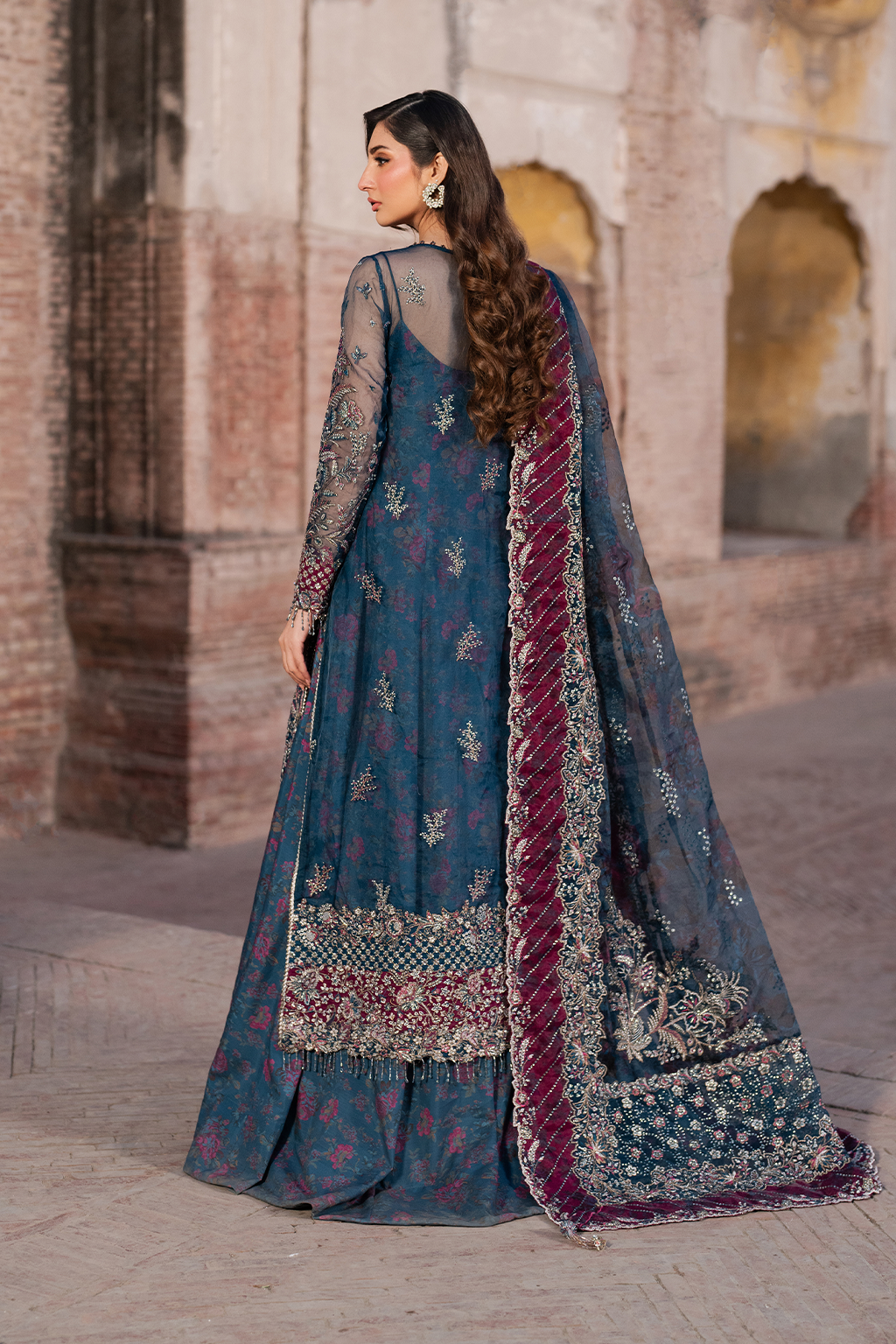 ILC-03 Embroidered Organza (Long Shirt With Printed Sharara)