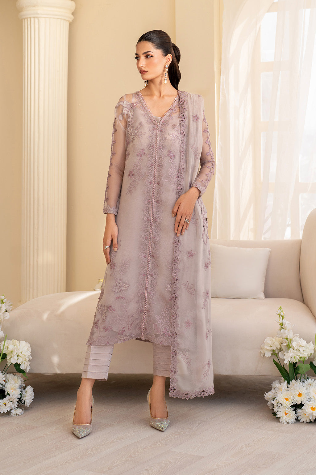 UE-437 Embroidered Pure Organza