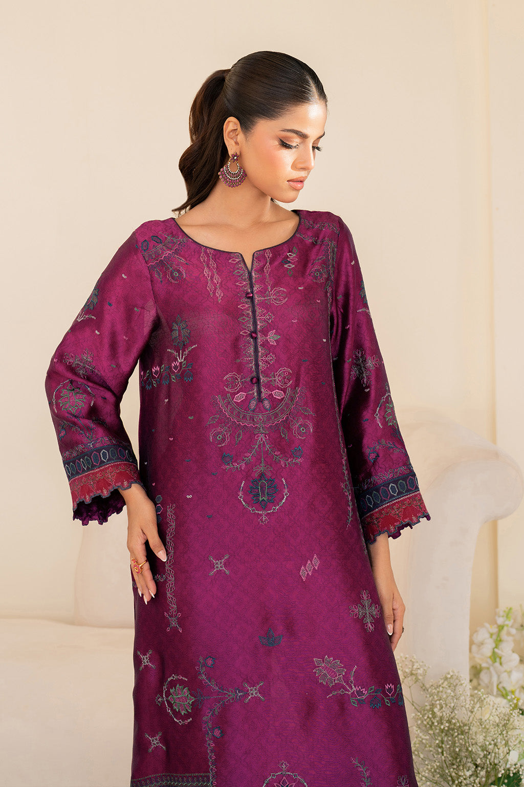 UE-436 Embroidered Pure Jacquard Silk