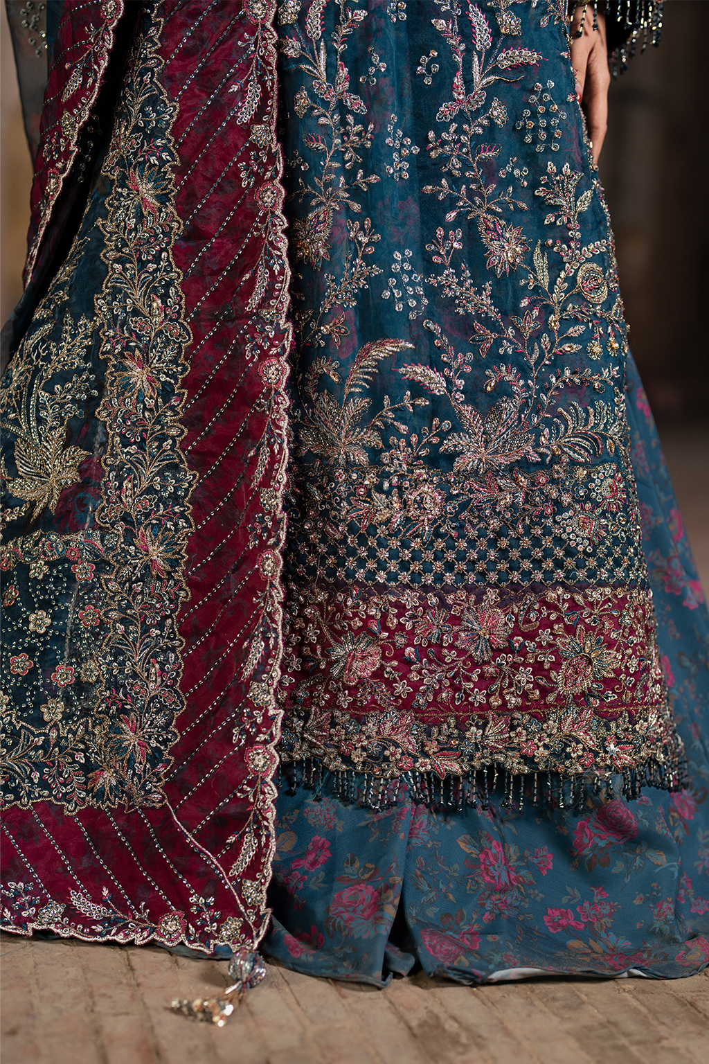 ILC-03 Embroidered Organza (Long Shirt With Printed Sharara)