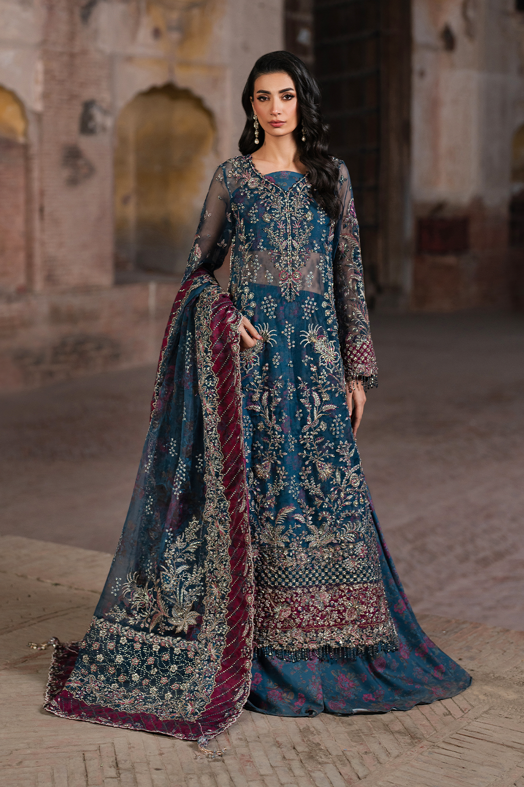ILC-03 Embroidered Organza (Long Shirt With Printed Sharara)