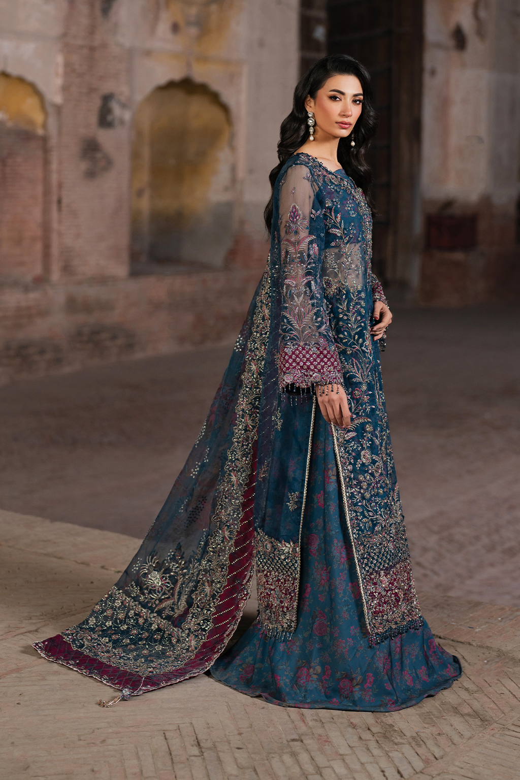 ILC-03 Embroidered Organza (Long Shirt With Printed Sharara)