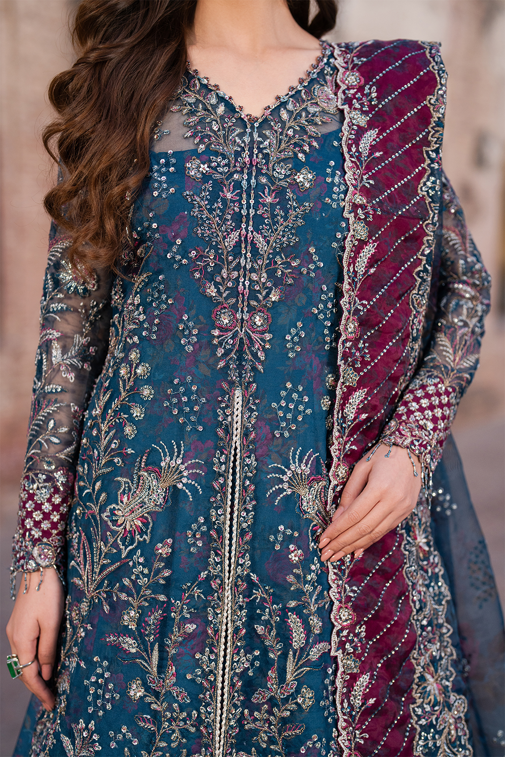 ILC-03 Embroidered Organza (Long Shirt With Printed Sharara)