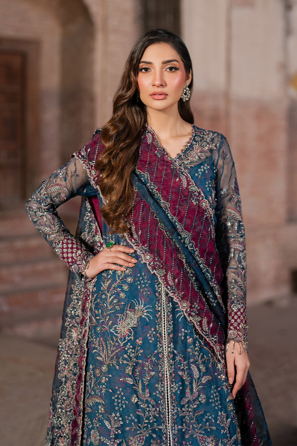 ILC-03 Embroidered Organza (Front Open shirt & Printed Maxi)