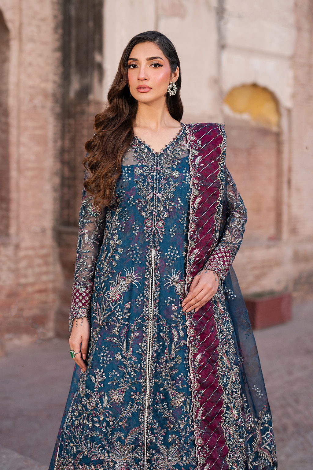ILC-03 Embroidered Organza (Long Shirt With Printed Sharara)