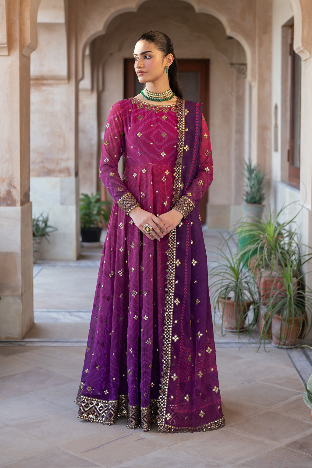 UE-327 Embroidered Chiffon ( FROCK ) - Iznik