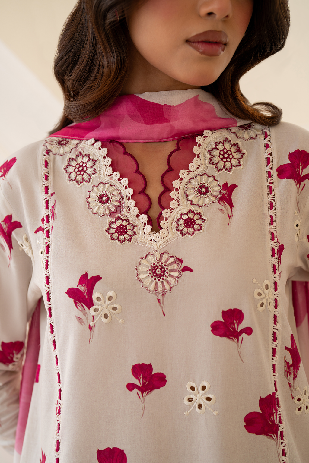 UE-443 Borer Embroidered Printed Lawn