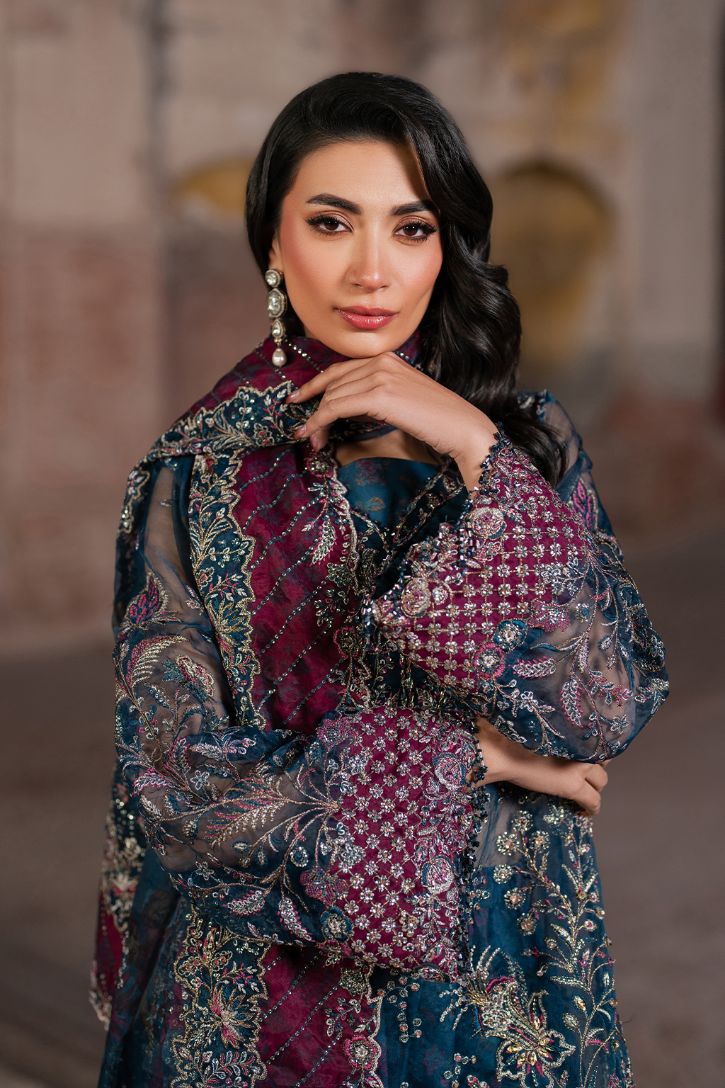 ILC-03 Embroidered Organza (Long Shirt With Printed Sharara)