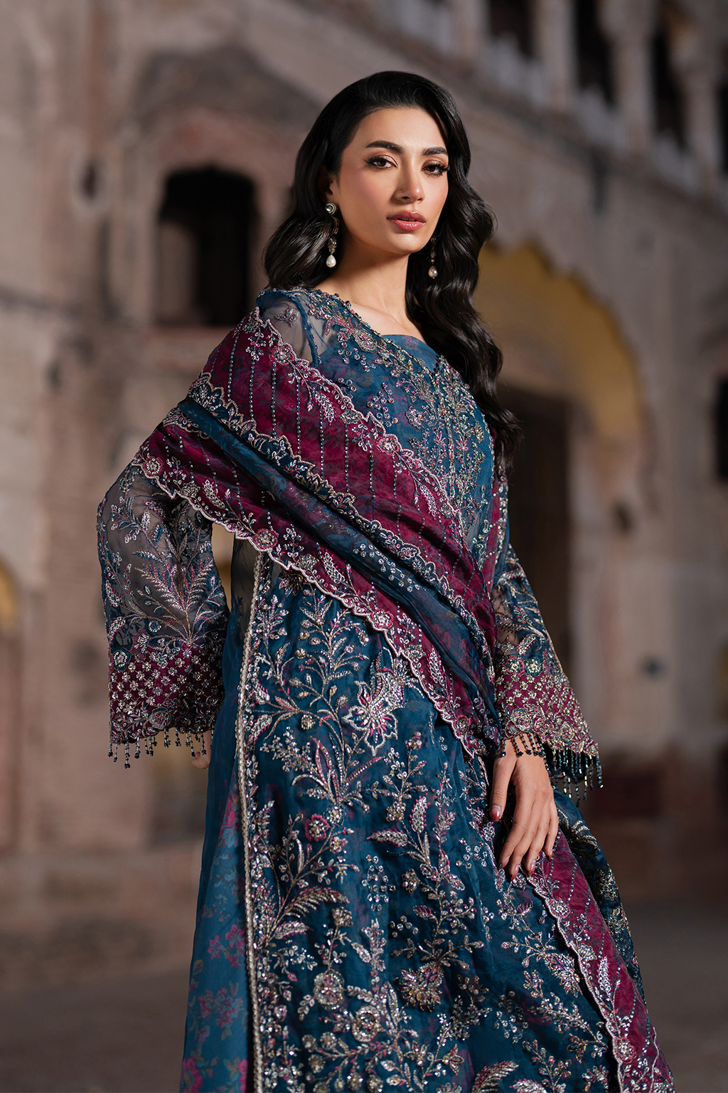ILC-03 Embroidered Organza (Long Shirt With Printed Sharara)