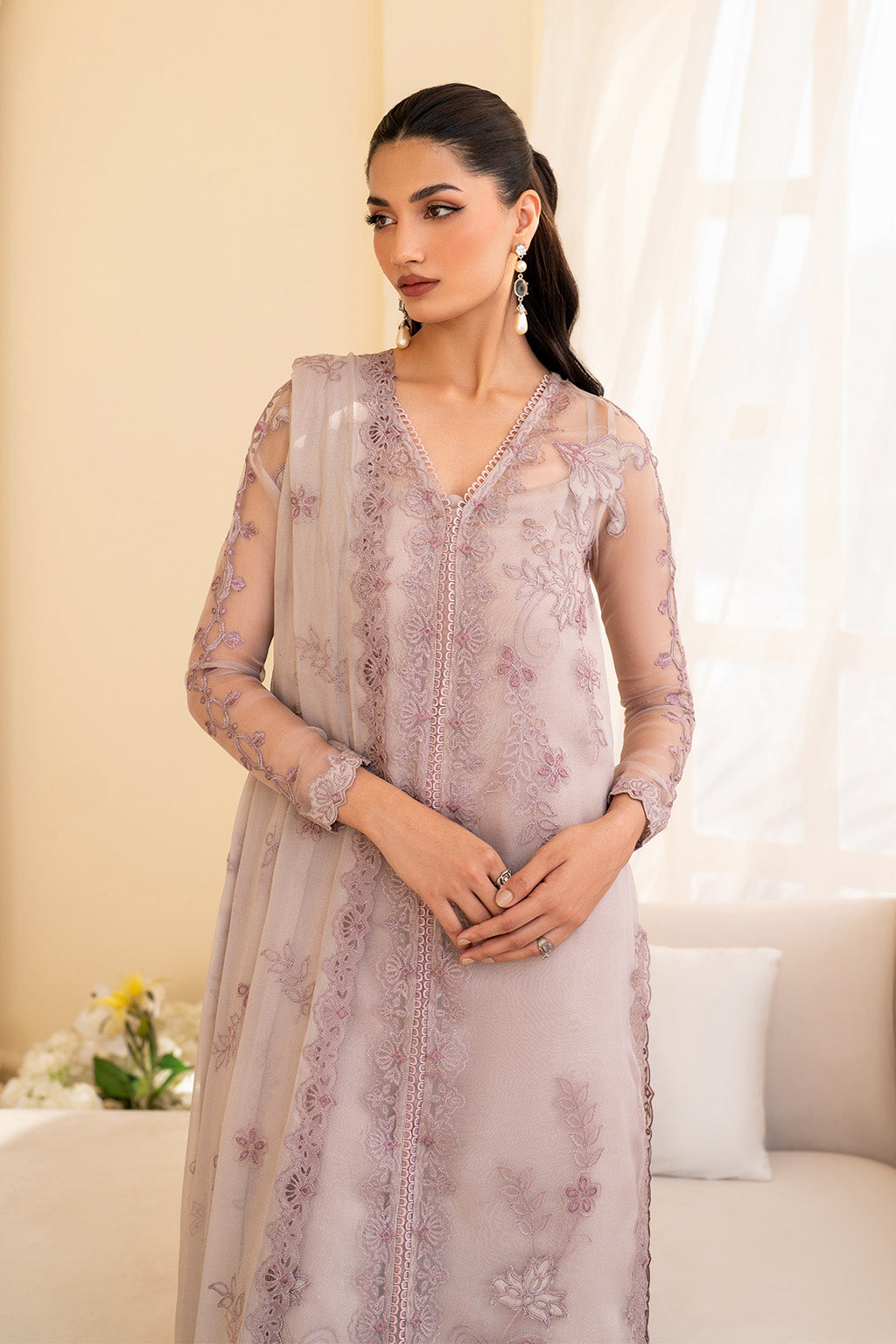 UE-437 Embroidered Pure Organza Secondary image