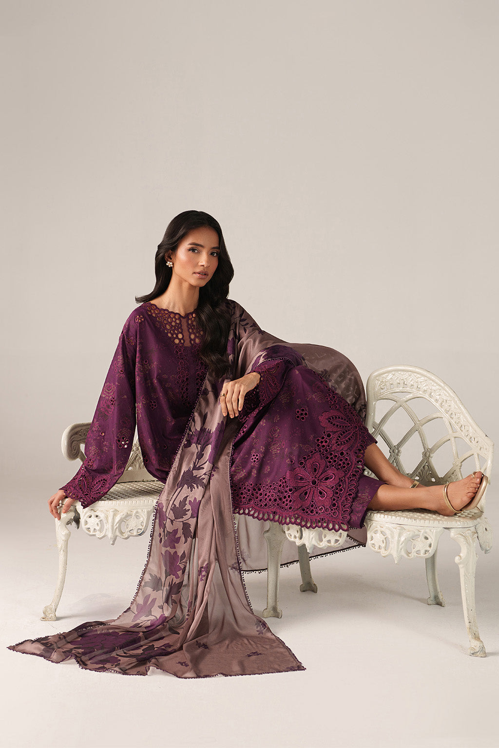 iznik purple dress Dark Purple Embroidered Lawn dress | Eid Lawn Collection