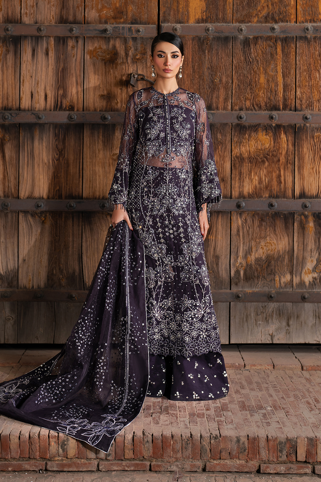 ILC-06 Embroidered Organza (Long Shirt With Azaar) - Iznik