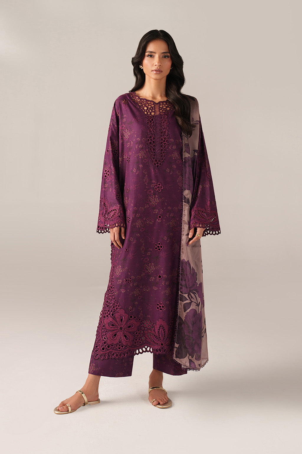 iznik purple dress Dark Purple Embroidered Lawn dress | Eid Lawn Collection