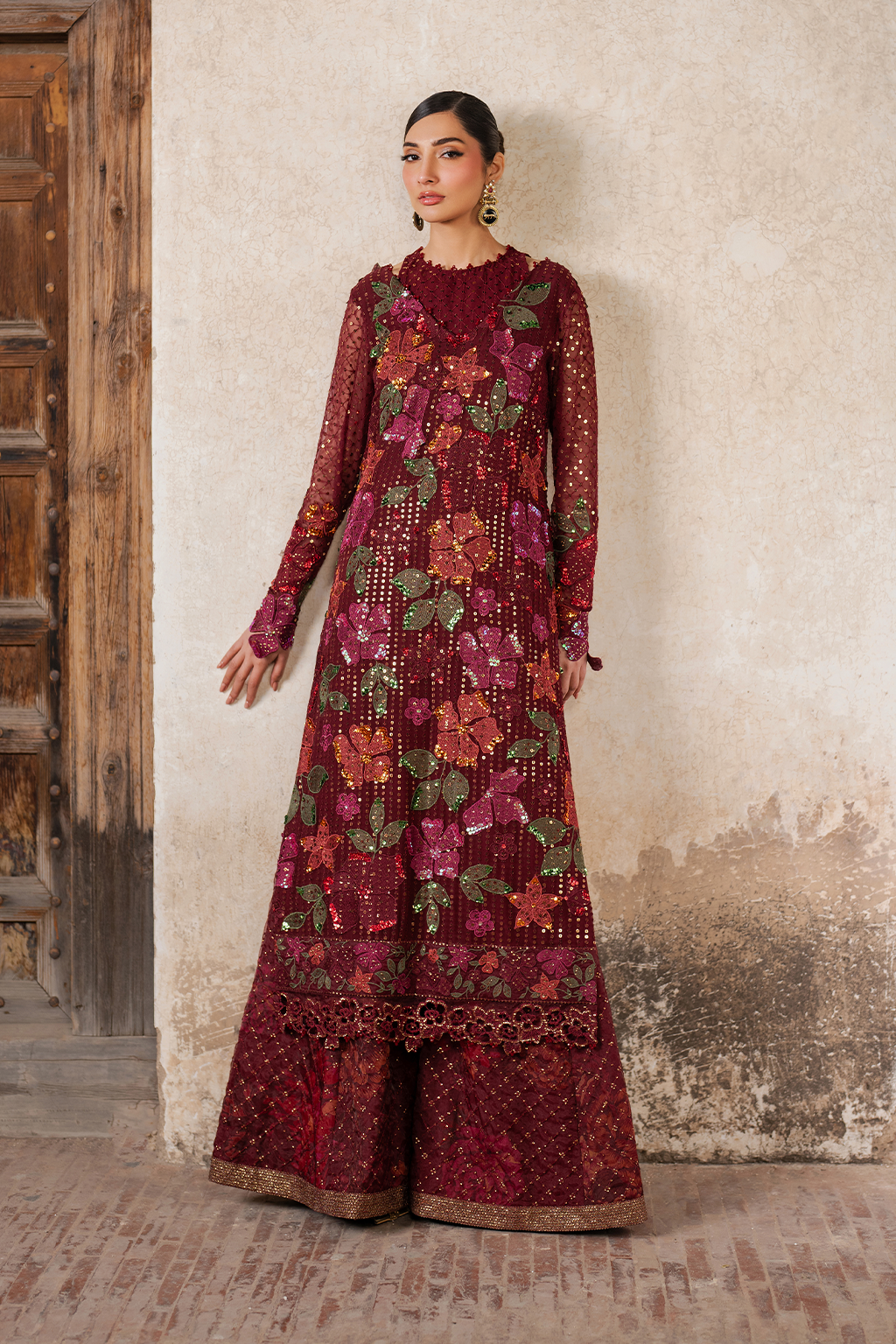 ILC-05 Embroidered Chiffon (Aline Shirt With Sharara)