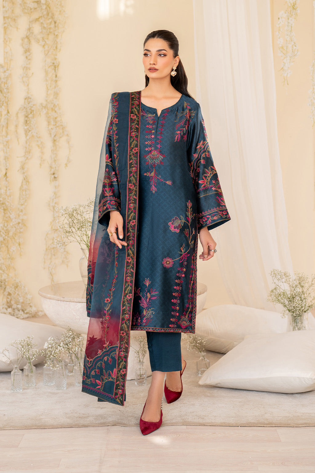 UE-379 Embroidered Pure Jacquard Silk