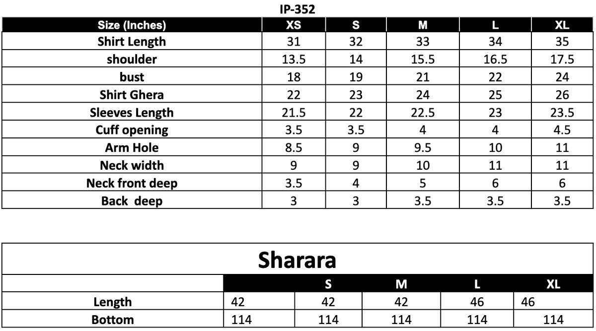 IP-352  PLAIN CHIFFON Size Chart