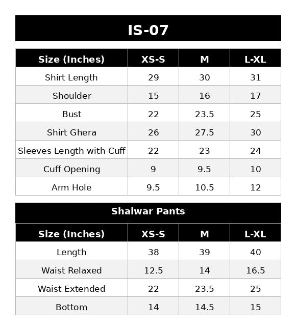 IS-07 Bleu Nuit Size Chart