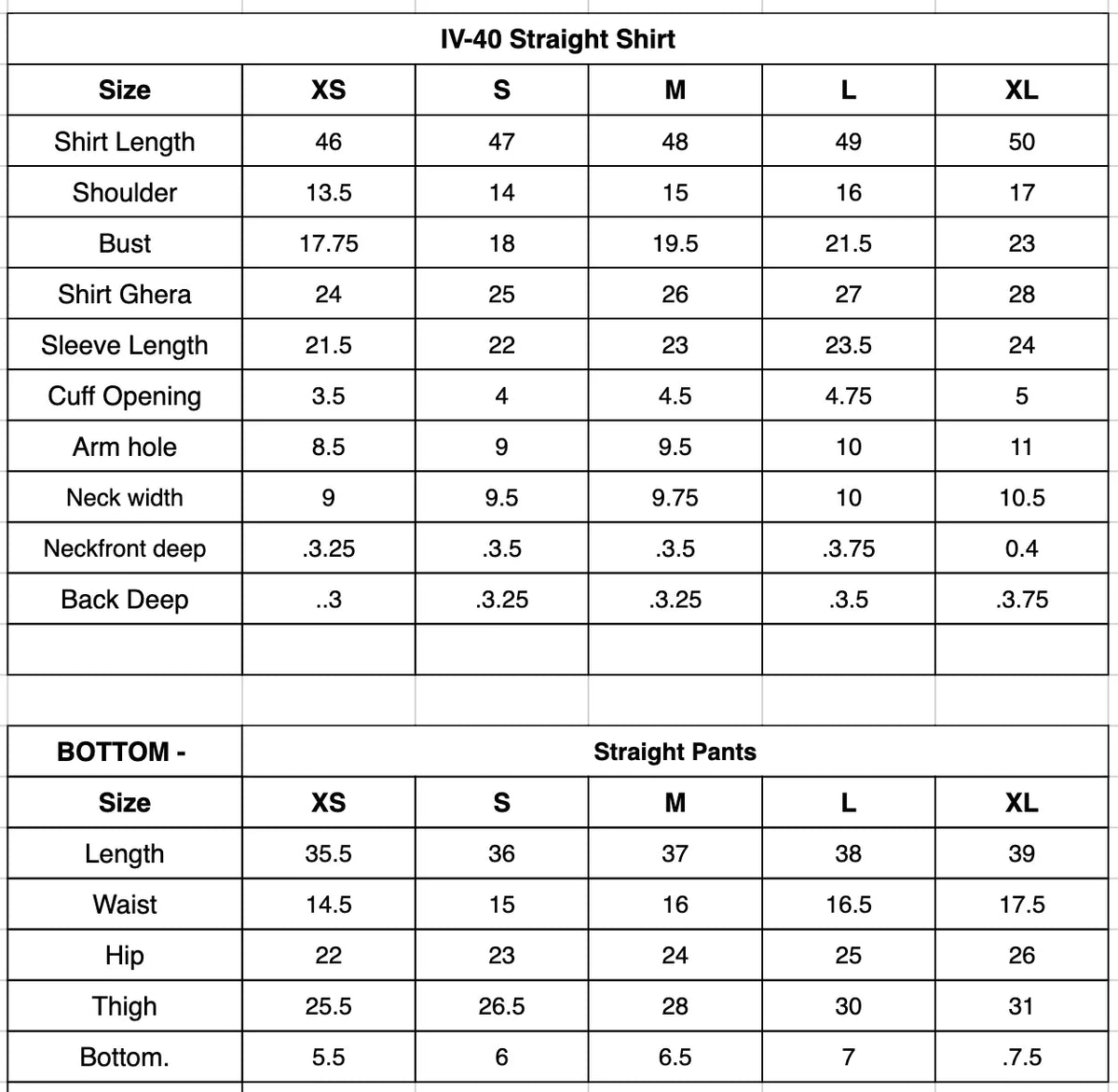 Size Chart