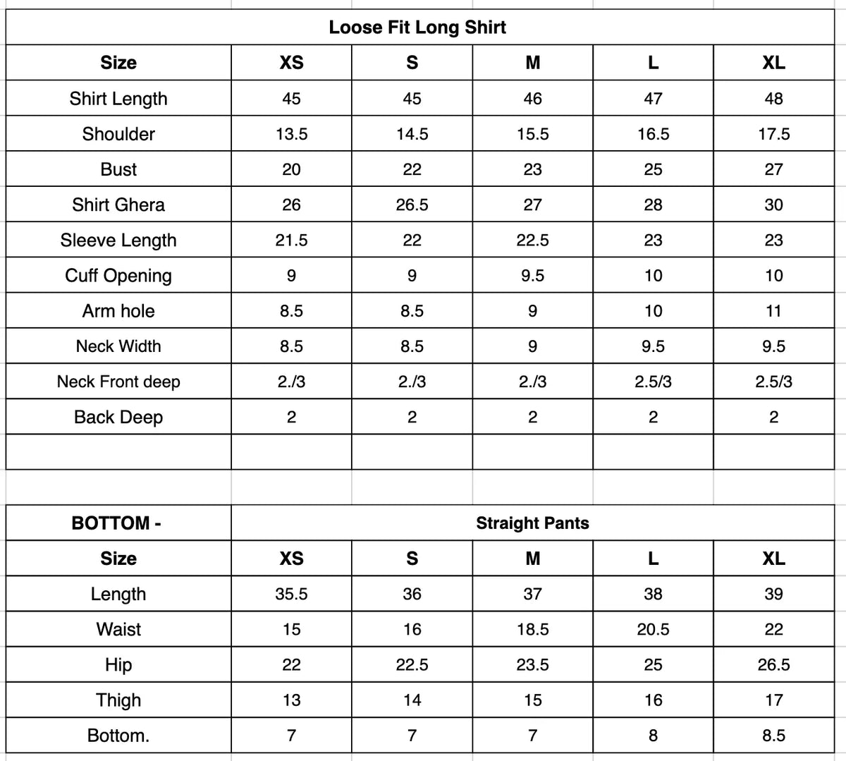 Size Chart